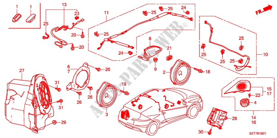 ANTENNE/HAUT PARLEUR(RH) pour Honda CR-Z TOP 3 Portes 6 vitesses manuelles 2011