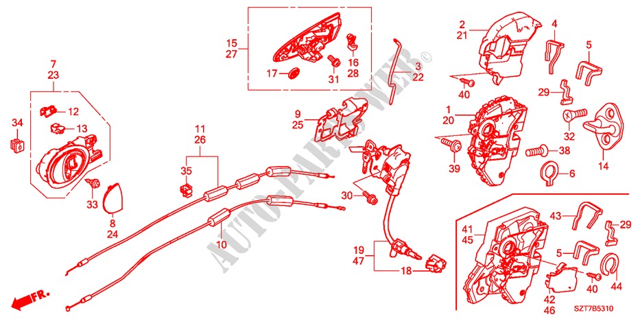 SERRURES DE PORTES/POIGNEE EXTERNE pour Honda CR-Z BASE 3 Portes 6 vitesses manuelles 2011