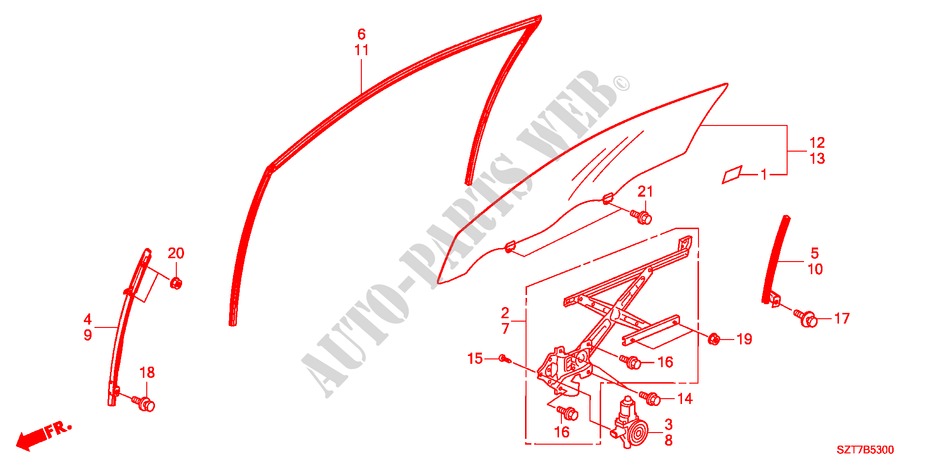 VITRE DE PORTE/REGULATEUR pour Honda CR-Z THIS IS 3 Portes 6 vitesses manuelles 2011
