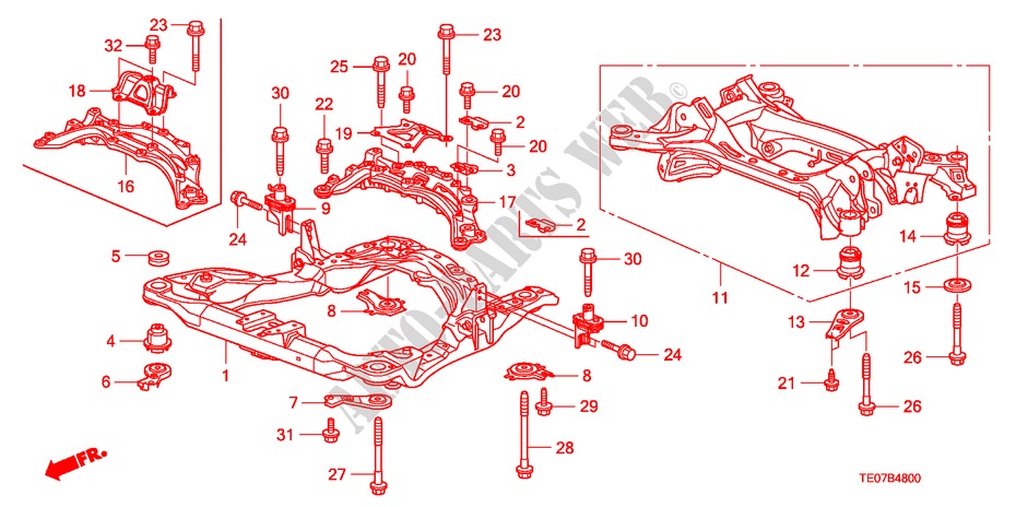 SOUS CHASSIS AVANT/CORPS ARRIERE pour Honda ACCORD V6 EX 2 Portes 5 vitesses automatique 2011