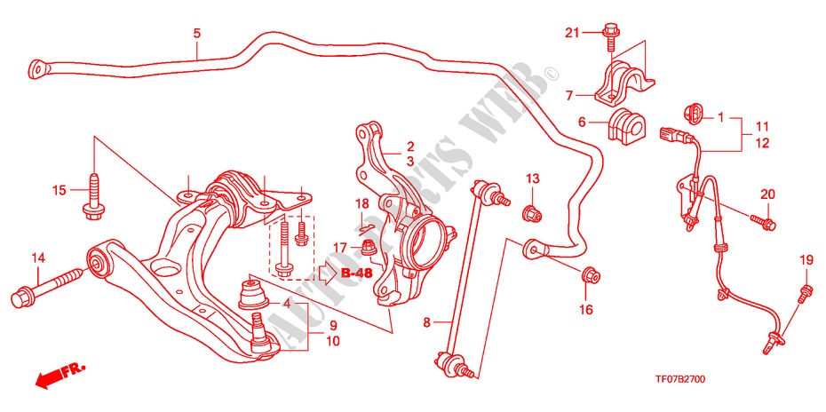 BRAS INFERIEUR AVANT pour Honda JAZZ 1.4 COMF TEMP TIRE 5 Portes Transmission Intelligente manuelle 2009