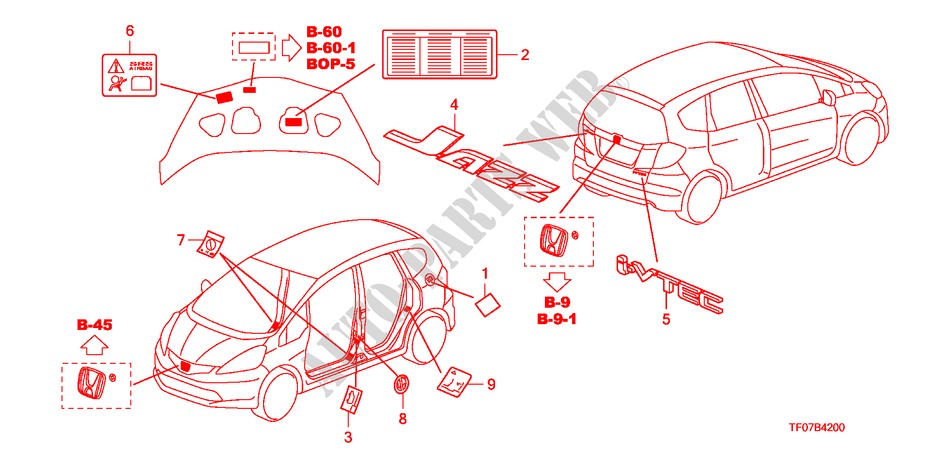EMBLEME/ETIQUETTE DE PRECAUTIONS pour Honda JAZZ 1.4 COMF TEMP TIRE 5 Portes Transmission Intelligente manuelle 2009