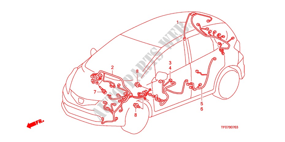 FAISCEAU DES FILS(RH) (2) pour Honda JAZZ 1.4 EX 5 Portes Transmission Intelligente manuelle 2009