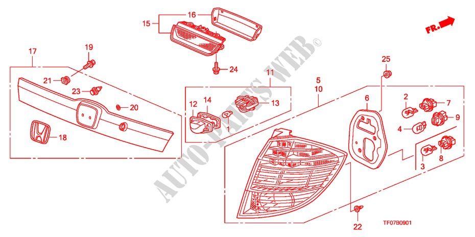 FEU ARRIERE/FEU D'IMMATRICULATION (2) pour Honda JAZZ 1.4 ELEG TEMP TIRE 5 Portes Transmission Intelligente manuelle 2009