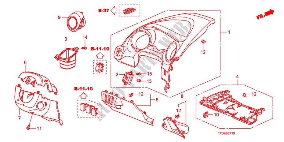 GARNITURE D'INSTRUMENT(COTE DE CONDUCTEUR) (LH) pour Honda JAZZ 1.4 COMF TEMP TIRE 5 Portes Transmission Intelligente manuelle 2009