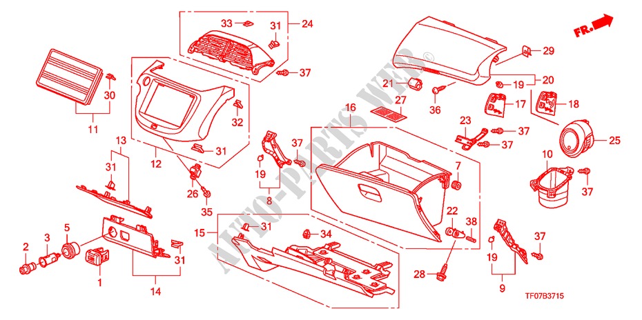 GARNITURE D'INSTRUMENT(COTE DE PASSAGER) (LH) pour Honda JAZZ 1.2 SE 5 Portes 5 vitesses manuelles 2009
