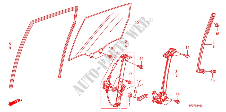 GLACE PORTE ARRIERE/ REGULATEUR pour Honda JAZZ 1.4 COMF TEMP TIRE 5 Portes Transmission Intelligente manuelle 2009