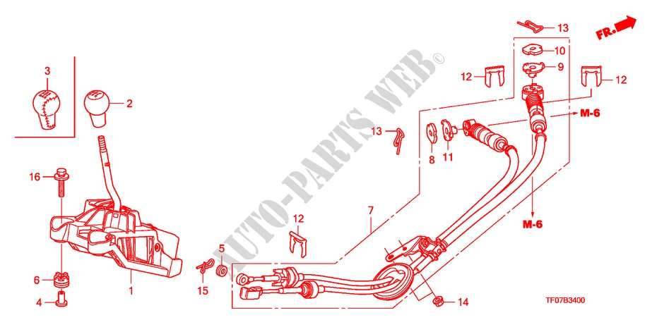 LEVIER DE SELECTION pour Honda JAZZ 1.4 COMF TEMP TIRE 5 Portes 5 vitesses manuelles 2009