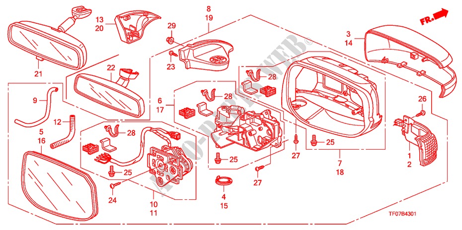 MIROIR(VIRAGE AUTOMATIQUE) pour Honda JAZZ 1.4 COMF TEMP TIRE 5 Portes 5 vitesses manuelles 2009