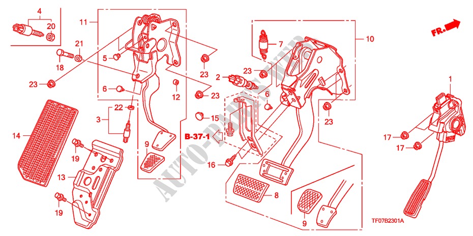 PEDALE(RH) pour Honda JAZZ 1.4 EX 5 Portes Transmission Intelligente manuelle 2009