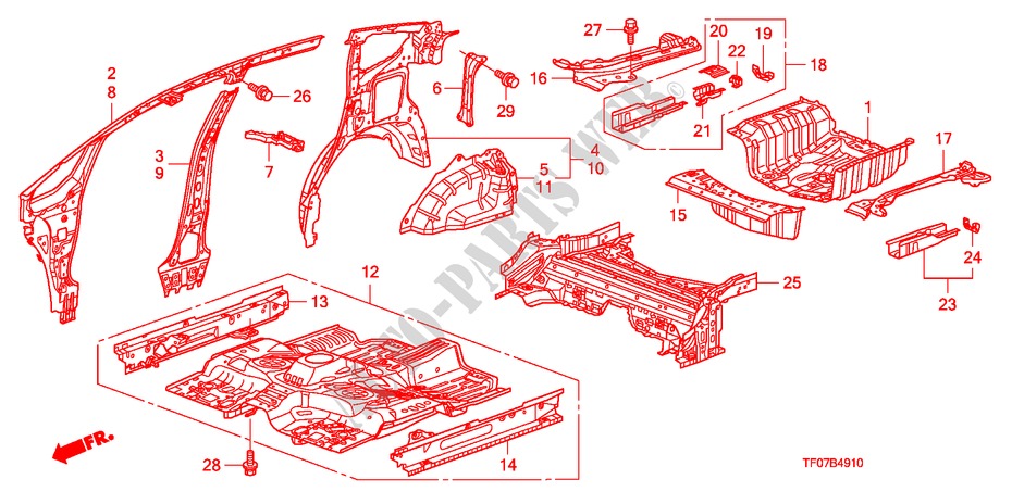 PLANCHER/PANNEAUX INTERIEURS pour Honda JAZZ 1.4 COMF TEMP TIRE 5 Portes Transmission Intelligente manuelle 2009
