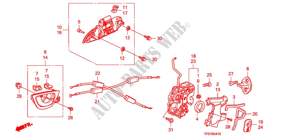 SERRURE DE PORTE ARRIERE/ POIGNEE EXTERNE(1) pour Honda JAZZ 1.4 COMF TEMP TIRE 5 Portes 5 vitesses manuelles 2009