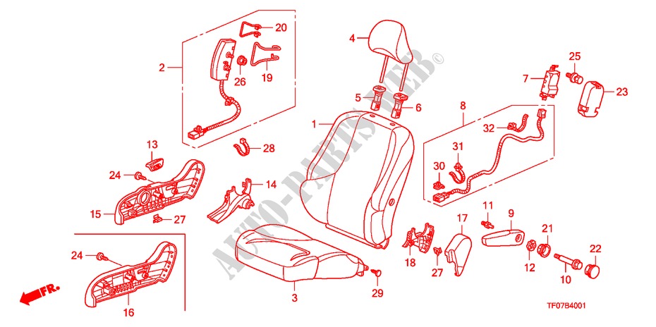 SIEGE AVANT(D.) pour Honda JAZZ 1.4 COMF TEMP TIRE 5 Portes Transmission Intelligente manuelle 2009