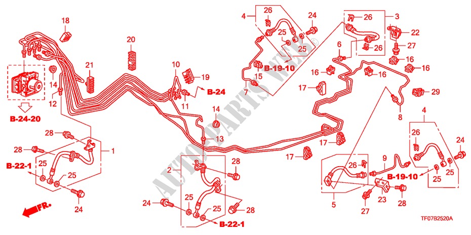 TUYAU DE FREIN/DURITE(LH) (VSA) pour Honda JAZZ 1.4 COMF TEMP TIRE 5 Portes 5 vitesses manuelles 2009