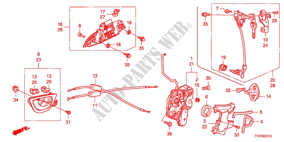 VERROU PORTE AVANT/ POIGNEE EXTERNE(1) pour Honda JAZZ 1.4 COMF TEMP TIRE 5 Portes Transmission Intelligente manuelle 2009
