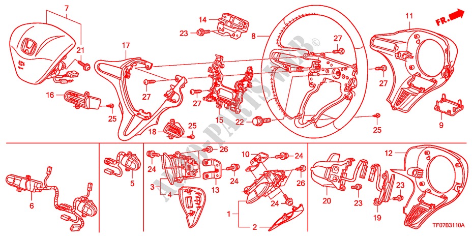 VOLANT DE DIRECTION(SRS) pour Honda JAZZ 1.4 COMF TEMP TIRE 5 Portes 5 vitesses manuelles 2009