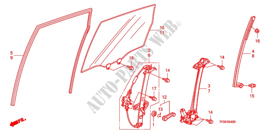 GLACE PORTE ARRIERE/REGULATEUR pour Honda JAZZ 1.5 EXT 5 Portes 5 vitesses manuelles 2010