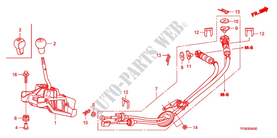 LEVIER DE SELECTION(MT) pour Honda JAZZ 1.2 LSE 5 Portes 5 vitesses manuelles 2010