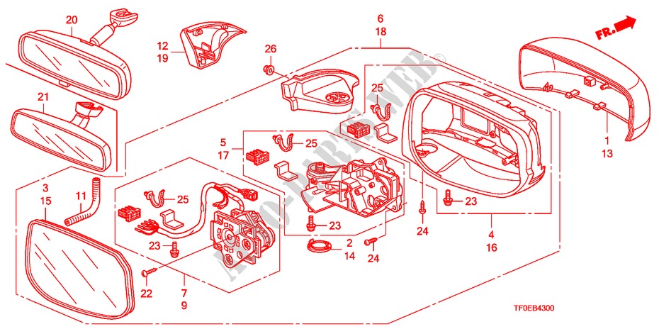 MIROIR(COMMANDE A DISTANCE) pour Honda JAZZ 1.2 LSE 5 Portes 5 vitesses manuelles 2010