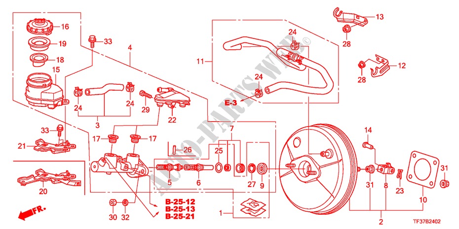 MAITRE CYLINDRE DE FREIN/ALIMENTATION PRINCIPALE(RH)(1) pour Honda JAZZ 1.3LX 5 Portes 5 vitesses manuelles 2011
