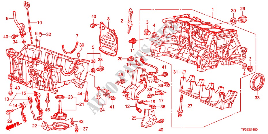 BLOC CYLINDRES/CARTER D'HUILE(1.2L/1.3L/1.4L) pour Honda JAZZ 1.2LS    TEMP TIRE 5 Portes 5 vitesses manuelles 2012