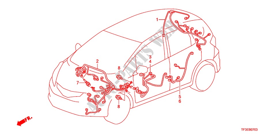 FAISCEAU DES FILS(2)(RH) pour Honda JAZZ 1.4ES 5 Portes 5 vitesses manuelles 2012