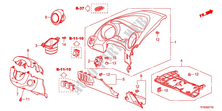 GARNITURE D'INSTRUMENT(COTE DE CONDUCTEUR)(LH) pour Honda JAZZ 1.2LS    TEMP TIRE 5 Portes 5 vitesses manuelles 2012