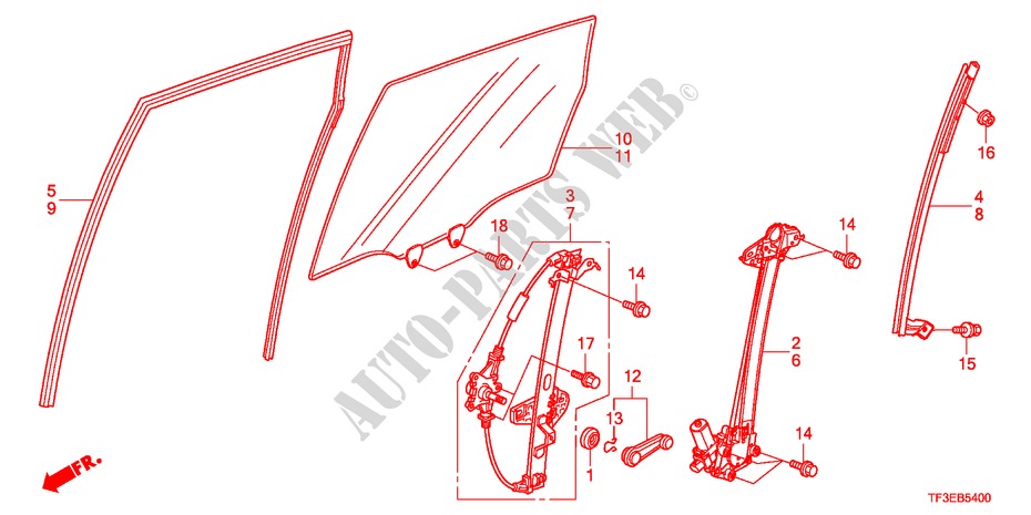GLACE PORTE ARRIERE/REGULATEUR pour Honda JAZZ 1.2LS    TEMP TIRE 5 Portes 5 vitesses manuelles 2012