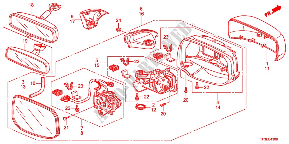 MIROIR(COMMANDE A DISTANCE) pour Honda JAZZ 1.2LS    TEMP TIRE 5 Portes 5 vitesses manuelles 2012