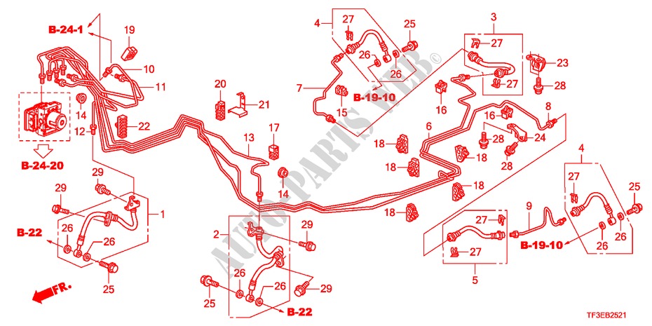 TUYAU DE FREIN/DURITE(RH)(VSA) pour Honda JAZZ 1.4ES 5 Portes 5 vitesses manuelles 2012