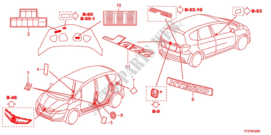 EMBLEME/ETIQUETTE DE PRECAUTIONS pour Honda JAZZ HYBRID IMA-H 5 Portes full automatique 2012