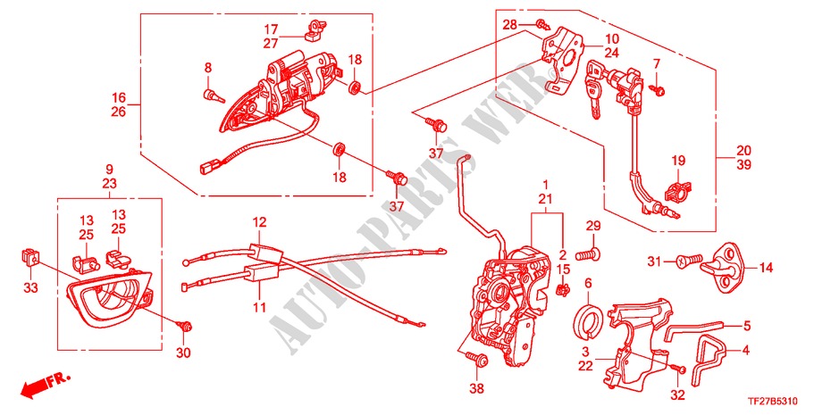 VERROU PORTE AVANT/POIGNEE EXTERNE(1) pour Honda JAZZ HYBRID IMA-H 5 Portes full automatique 2012