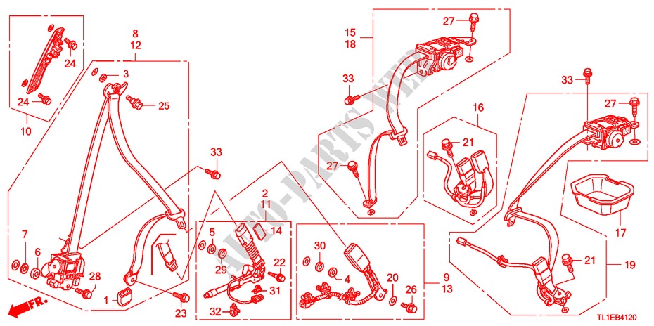 CEINTURES DE SECURITE pour Honda ACCORD 2.4 EX 4 Portes 5 vitesses automatique 2011