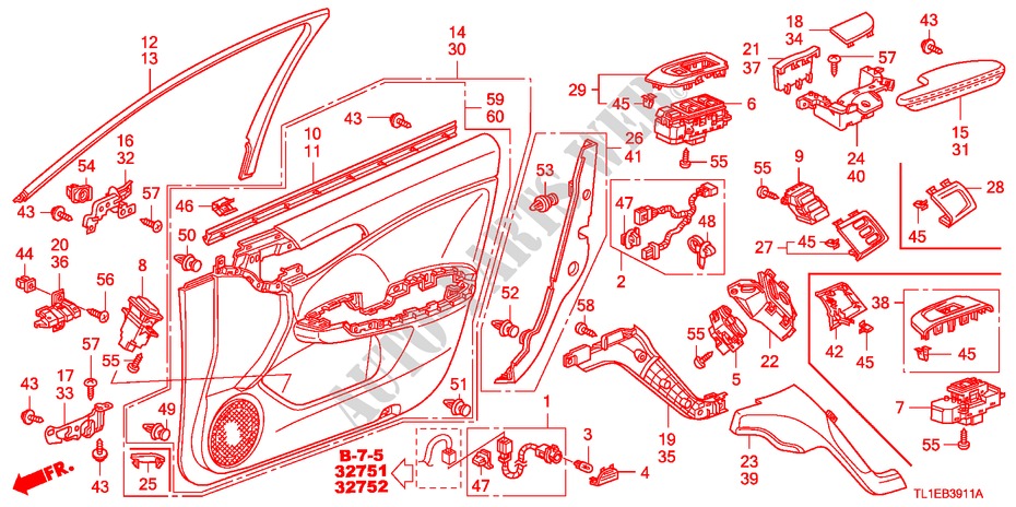 GARNITURE DE PORTE AVANT(RH) pour Honda ACCORD 2.4 EX 4 Portes 5 vitesses automatique 2011