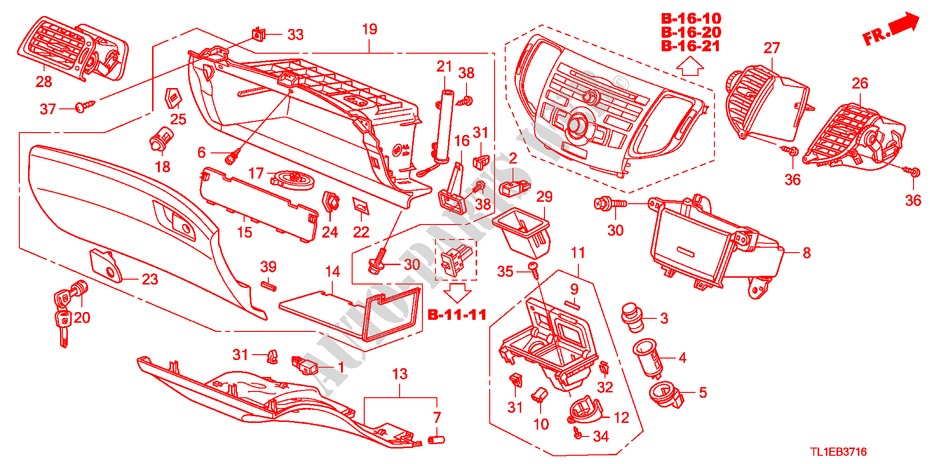 GARNITURE D'INSTRUMENT(COTE DE PASSAGER)(RH) pour Honda ACCORD 2.4 EX 4 Portes 5 vitesses automatique 2011