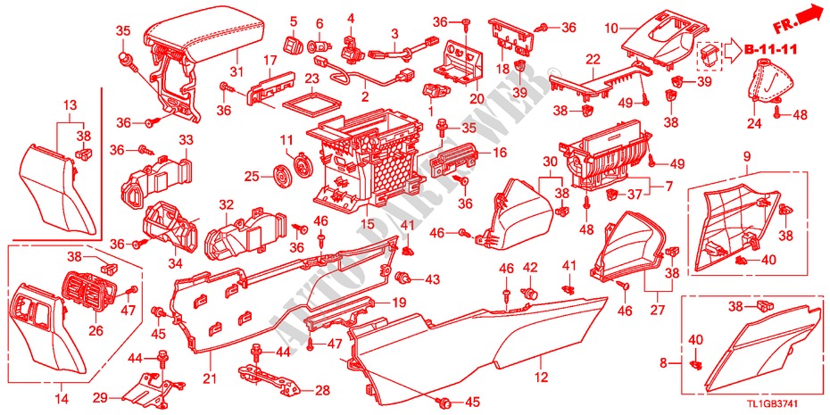CONSOLE(RH) pour Honda ACCORD 2.0 ES 4 Portes 5 vitesses automatique 2012