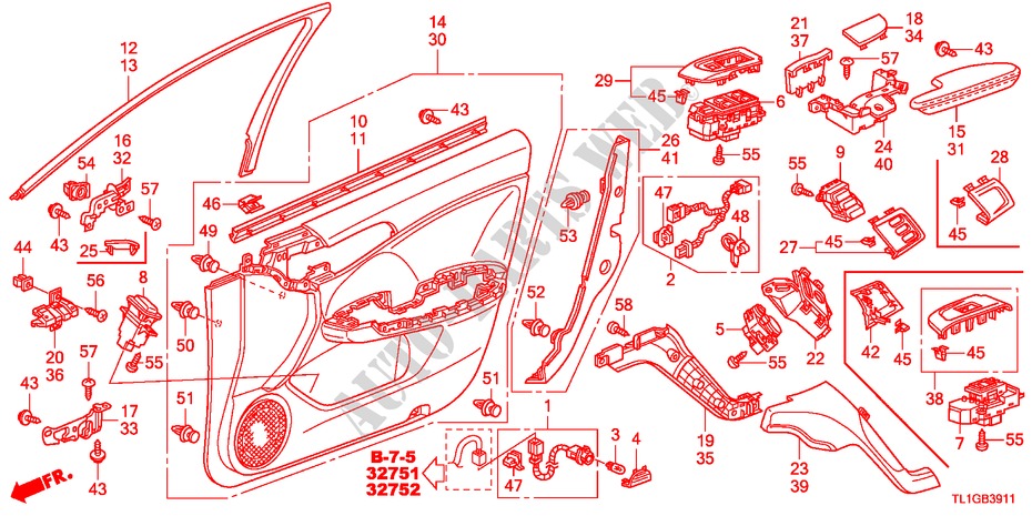 GARNITURE DE PORTE AVANT(RH) pour Honda ACCORD 2.2 S 4 Portes 6 vitesses manuelles 2012