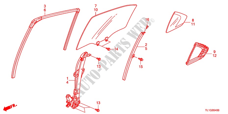 GLACE PORTE ARRIERE/REGULATEUR pour Honda ACCORD 2.2 S 4 Portes 6 vitesses manuelles 2012
