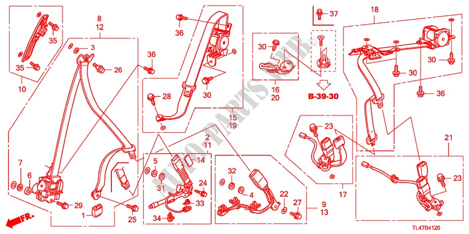 CEINTURES DE SECURITE pour Honda ACCORD TOURER 2.0 COMFORT 5 Portes 5 vitesses automatique 2009