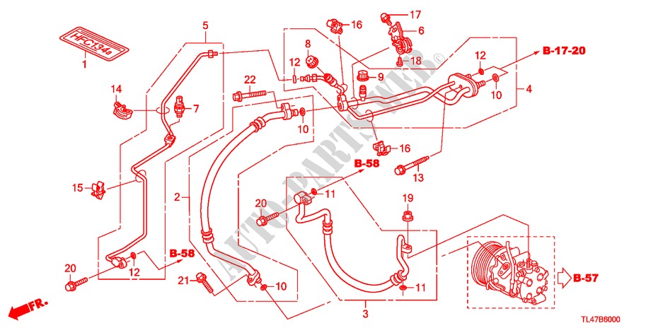 CLIMATISEUR (FLEXIBLES/TUYAUX) (2.0L) (LH) pour Honda ACCORD TOURER 2.0 EXECUTIVE 5 Portes 5 vitesses automatique 2009