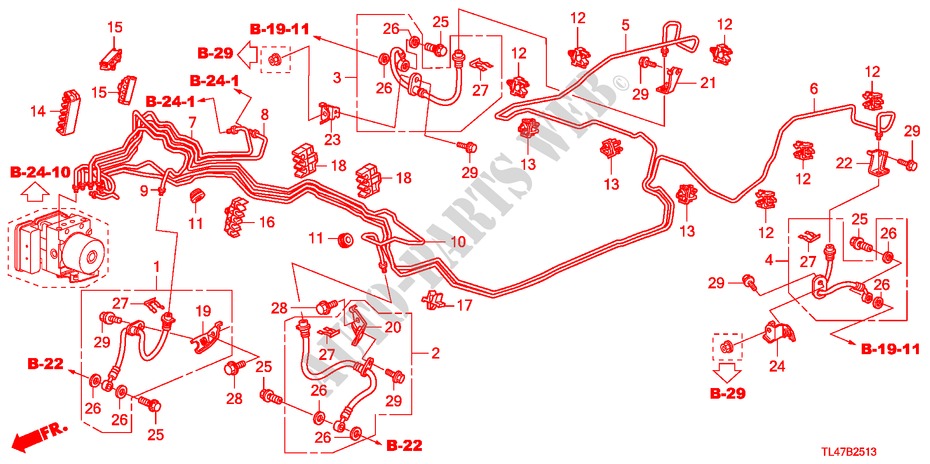 CONDUITES DE FREIN(VSA) (DIESEL) (RH) pour Honda ACCORD TOURER 2.2 ES-GT 5 Portes 5 vitesses automatique 2009