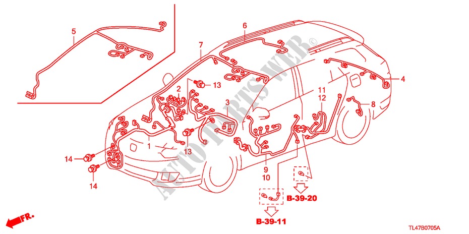 FAISCEAU DES FILS(3) (RH) pour Honda ACCORD TOURER 2.2 ES-GT 5 Portes 6 vitesses manuelles 2009
