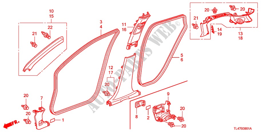 GARNITURE DE MONTANT(RH) pour Honda ACCORD TOURER 2.2 ES-GT 5 Portes 6 vitesses manuelles 2009