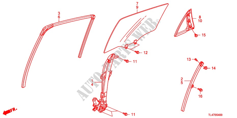 GLACE PORTE ARRIERE/REGULATEUR pour Honda ACCORD TOURER 2.0 COMFORT 5 Portes 5 vitesses automatique 2009