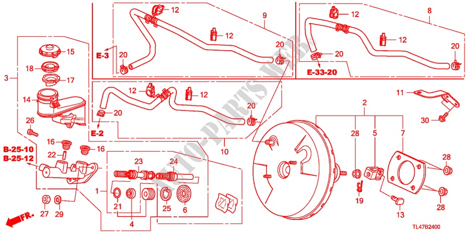 MAITRE CYLINDRE DE FREIN/ ALIMENTATION PRINCIPALE(LH) pour Honda ACCORD TOURER 2.0 COMFORT 5 Portes 5 vitesses automatique 2009