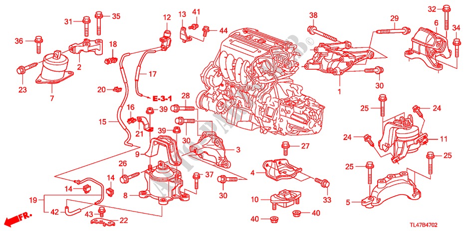 SUPPORTS DE MOTEUR(2.4L) (MT) pour Honda ACCORD TOURER 2.4 TYPE S 5 Portes 6 vitesses manuelles 2009