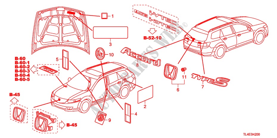 EMBLEMES/ETIQUETTES DE PRECAUTIONS pour Honda ACCORD TOURER 2.0 S 5 Portes 6 vitesses manuelles 2010