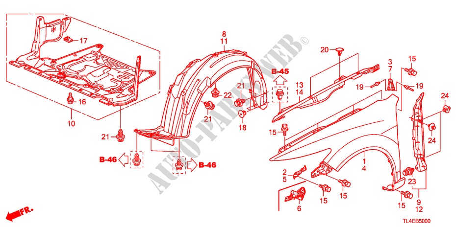 GARDE BOUE AVANT pour Honda ACCORD TOURER 2.4 EXECUTIVE 5 Portes 5 vitesses automatique 2011