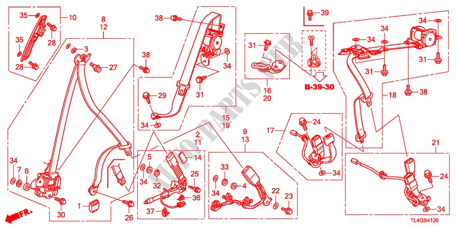 CEINTURES DE SECURITE pour Honda ACCORD TOURER 2.0 S 5 Portes 5 vitesses automatique 2012