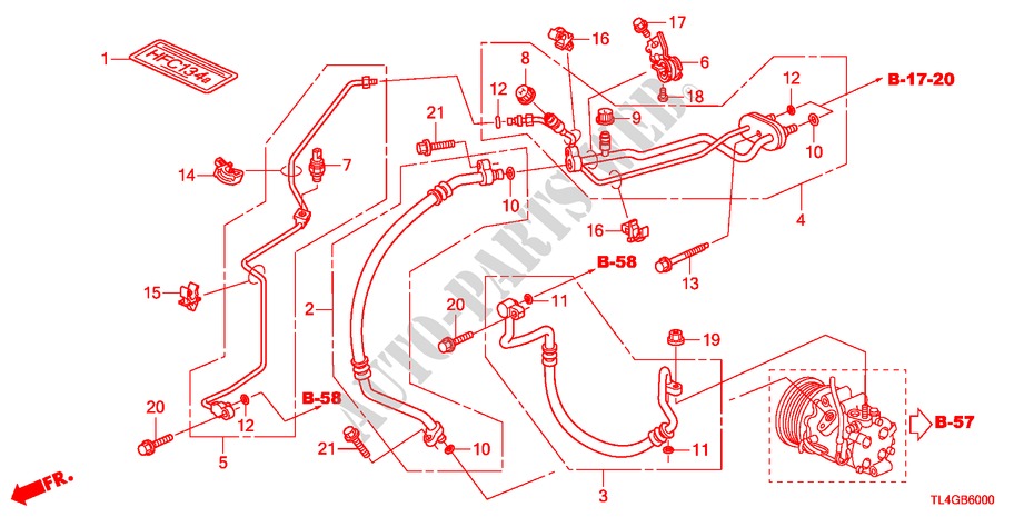 CLIMATISEUR(FLEXIBLES/TUYAUX)(2.0L)(LH) pour Honda ACCORD TOURER 2.0 S 5 Portes 5 vitesses automatique 2012